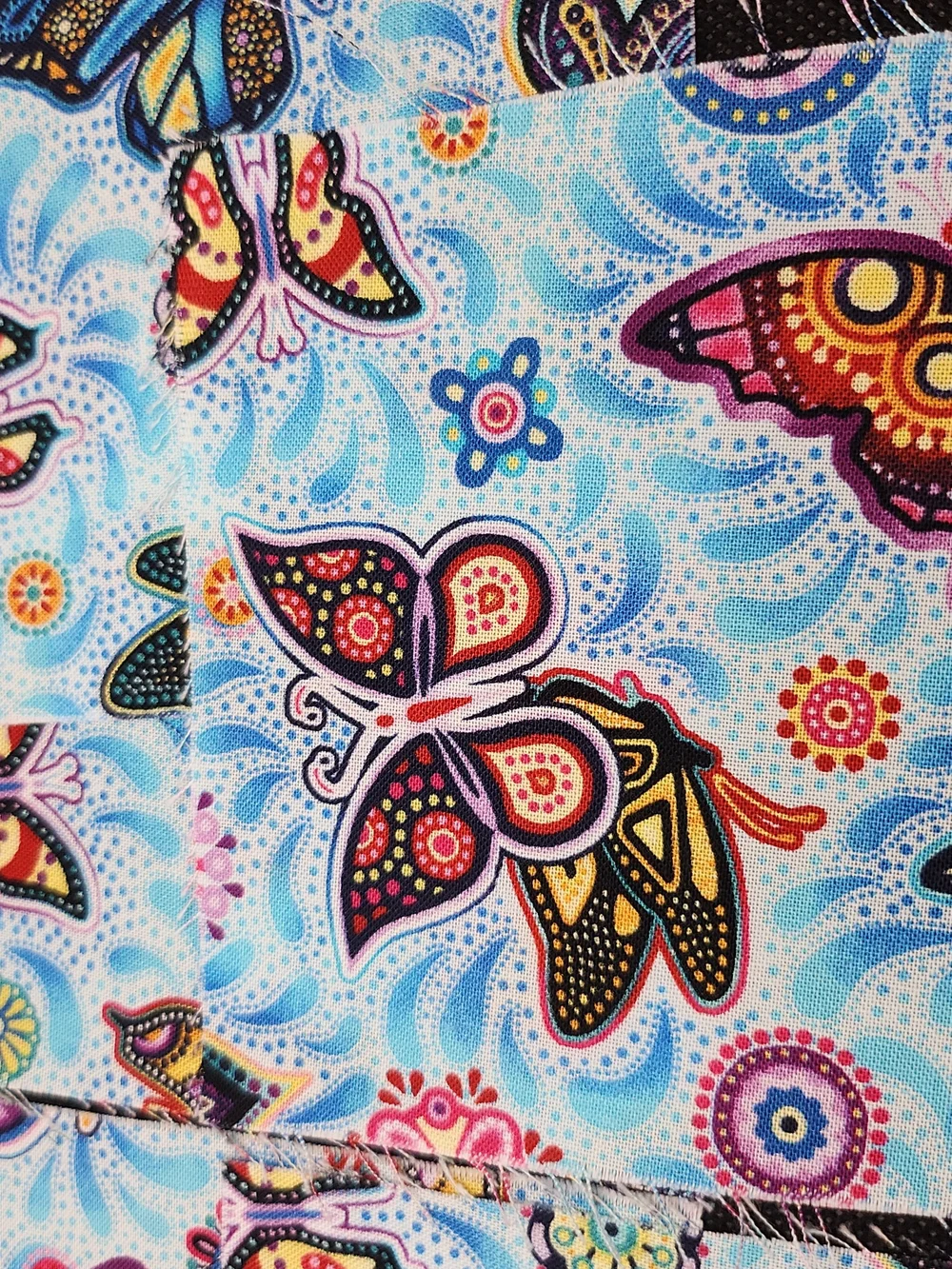 Light Blue Butterfly Print Quilting Fabric Squares 4.75 Onches 9 Pcs